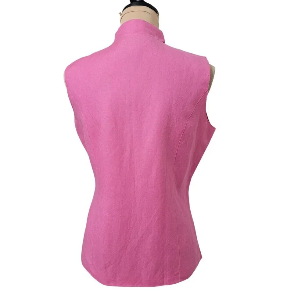 Jennifer Eden Size 10 Bubblegum Pink Sleeveless Embroidered Button Front Blouse